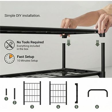 Great Ambitions 3-Tier Rustproof Iron Shoe Rack for Closet, Entryway Storage - Black
