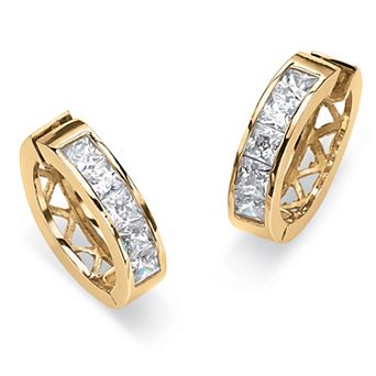 Simulated Birthstone Gold-Plated Huggie Earrings