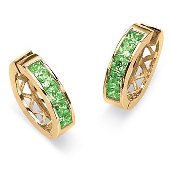 Simulated Birthstone Gold-Plated Huggie Earrings