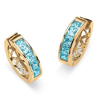 Simulated Birthstone Gold-Plated Huggie Earrings