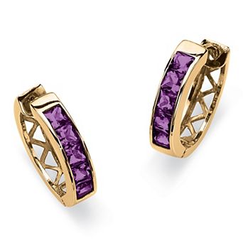 Simulated Birthstone Gold-Plated Huggie Earrings