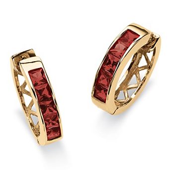 Simulated Birthstone Gold-Plated Huggie Earrings
