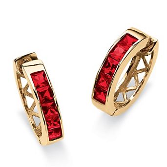 Simulated Birthstone Gold-Plated Huggie Earrings