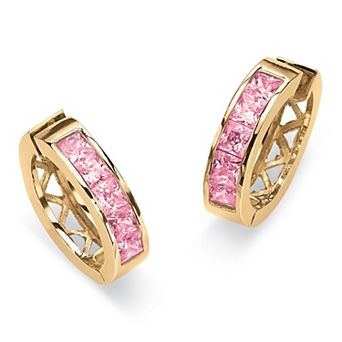 Simulated Birthstone Gold-Plated Huggie Earrings