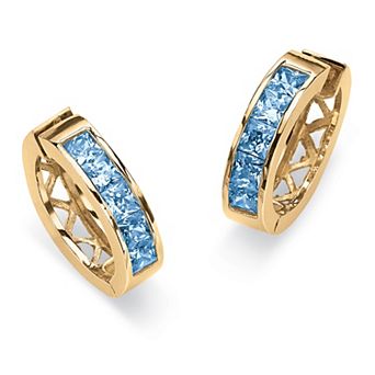 Simulated Birthstone Gold-Plated Huggie Earrings