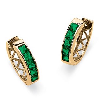 Simulated Birthstone Gold-Plated Huggie Earrings