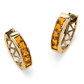 Simulated Birthstone Gold-Plated Huggie Earrings