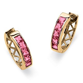 Simulated Birthstone Gold-Plated Huggie Earrings