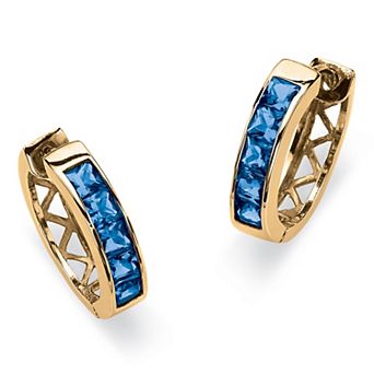 Simulated Birthstone Gold-Plated Huggie Earrings