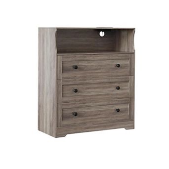 3 Drawer Wooden Dressers for Bedroom with LED Lights and Charging Station, Wood Chest of Drawers
