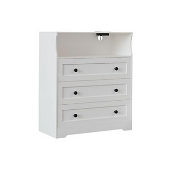 3 Drawer Wooden Dressers for Bedroom with LED Lights and Charging Station, Wood Chest of Drawers