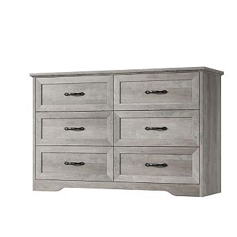 Wood Dresser with 6 Drawers, Tall Storage Cabinet with Large Drawers & Metal Hand