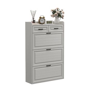 Shoe Cabinet with 3 Flip Drawers and 2 Storage Drawers Narrow Hidden Shoe Organizer for Entryway