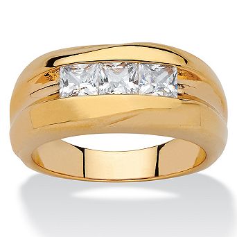 Men's .90 TCW Square-Cut Cubic Zirconia Channel-Set Ring Yellow Gold-Plated