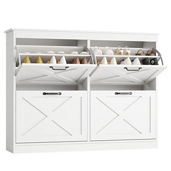Shoe Cabinet with 4 Flip Drawers Freestanding Hidden Shoe Storage Organizer