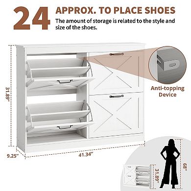 Shoe Cabinet with 4 Flip Drawers Freestanding Hidden Shoe Storage Organizer