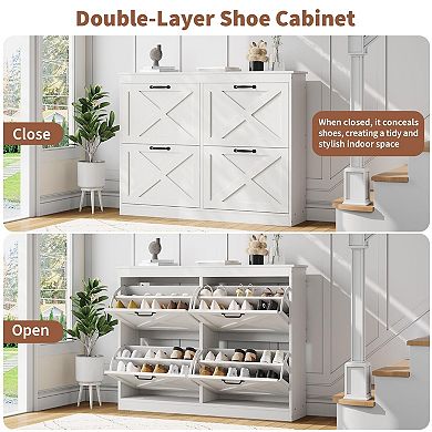 Shoe Cabinet with 4 Flip Drawers Freestanding Hidden Shoe Storage Organizer