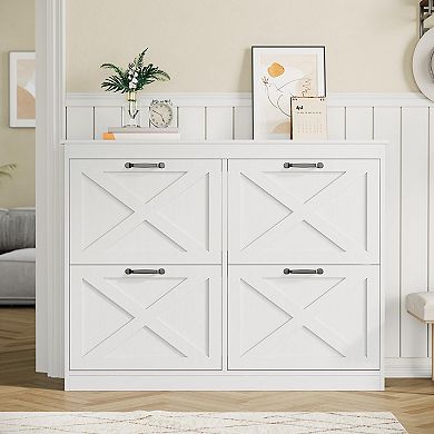 Shoe Cabinet with 4 Flip Drawers Freestanding Hidden Shoe Storage Organizer