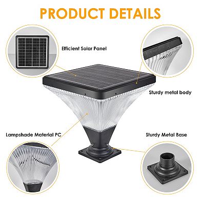 DOMETOURE 15-in. Black Solar Outdoor Post Light with Remote Control and Timer Function