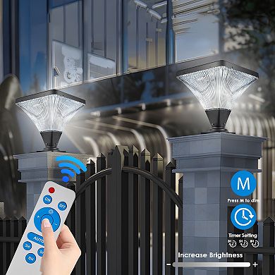 DOMETOURE 15-in. Black Solar Outdoor Post Light with Remote Control and Timer Function