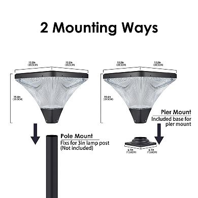 DOMETOURE 15-in. Black Solar Outdoor Post Light with Remote Control and Timer Function