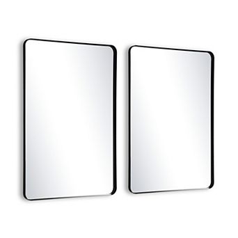 SUMERAIN 24"x36" Rounded Corner Mirror, Matte Black Metal Frame, Shatterproof Tempered Glass 2-pack