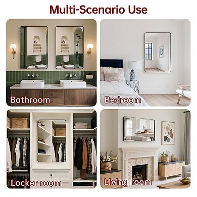 SUMERAIN 24"x36" Rounded Corner Mirror, Matte Black Metal Frame, Shatterproof Tempered Glass 2-pack