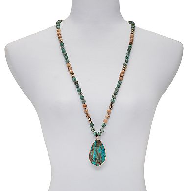 Genuine Multicolor Jasper Beaded Goldtone Bezel Set Pendant Necklace 36 Inch