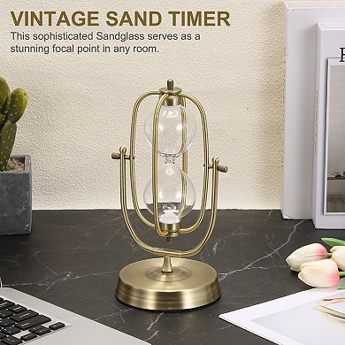 Vintage Sand Timer 60-Minute, Brass Oval Sandglass 5.31 x 4.61 x 10.04 In, Clear