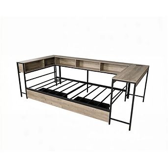 GOODSILO Twin Corner Bed Frame with Bookcase Storage Drawers LED Lights Charging Station