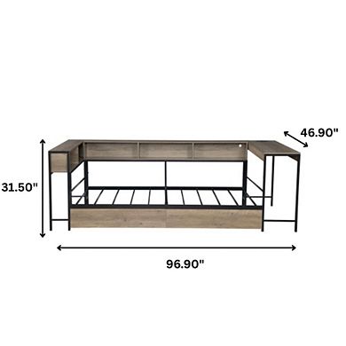 GOODSILO Twin Corner Bed Frame with Bookcase Storage Drawers LED Lights Charging Station