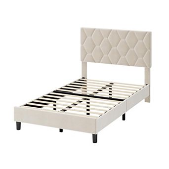 Bed Frame,Upholstered Platform Bed with Adjustable Headboard,Strong Wood Slats,Mattress Foundation