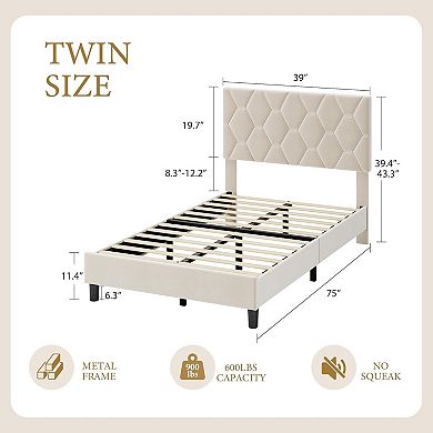 Bed Frame,Upholstered Platform Bed with Adjustable Headboard,Strong Wood Slats,Mattress Foundation
