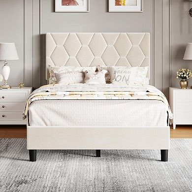 Bed Frame,Upholstered Platform Bed with Adjustable Headboard,Strong Wood Slats,Mattress Foundation