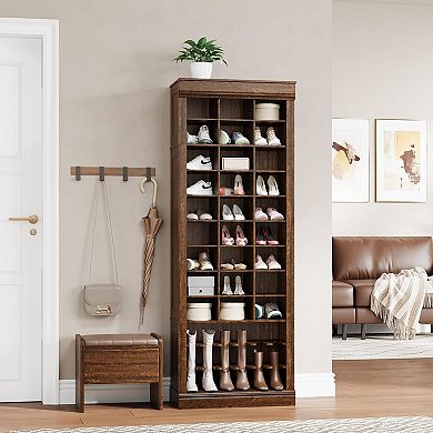 Shoe Cabinet with 27 Cubbies and Tall Boot Space 10-Tier Freestanding Shoe Storage Organizer