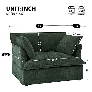 Whisen Oversized Sofa Chair with Dual-Port Charging, Skirted Base, Curved Armrest, Throw Pillows