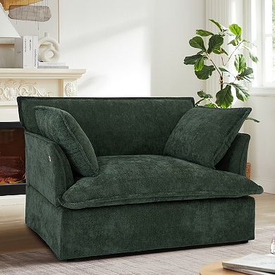 Whisen Oversized Sofa Chair with Dual-Port Charging, Skirted Base, Curved Armrest, Throw Pillows