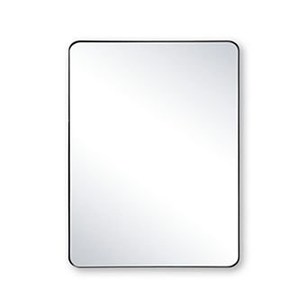 SUMERAIN Rounded Corner Bathroom Mirror 24"x32",Matte Black Metal Frame,Shatterproof Tempered Glass