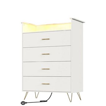 4-Drawer Dresser with App-Controlled RGB Lights & Charging Station, Large Capacity Modern Dresser