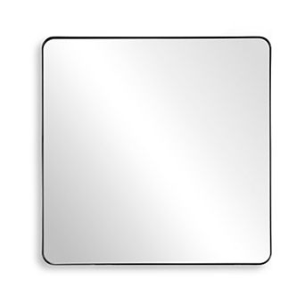 SUMERAIN 38"x38" Rounded Corner Wall Mount Mirror, Matte Black Metal Frame, 4mm Tempered Glass