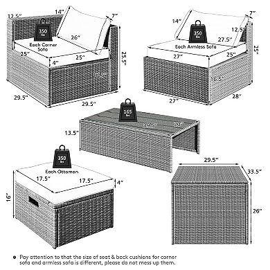 8 Piece Patio Furniture Set with Storage Box and Cushions