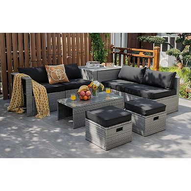 8 Piece Patio Furniture Set with Storage Box and Cushions