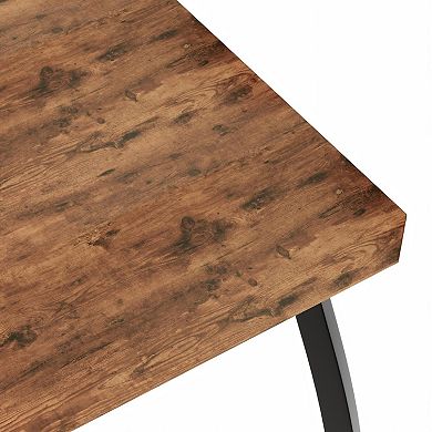 Dining Set for 4 Wooden Table w/ Chamfer, Metal Legs, Upholste Bench