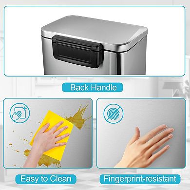 13 Gallon Stainless Steel Rectangular Garbage Bin with Removable Inner Bucket, Fingerprint-Resistant