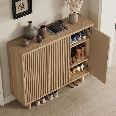 46-in Fluted Door Shoe Cabinet 5-Tier Entryway Shoe Storage with Adjustable Shelves