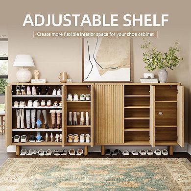 46-in Fluted Door Shoe Cabinet 5-Tier Entryway Shoe Storage with Adjustable Shelves