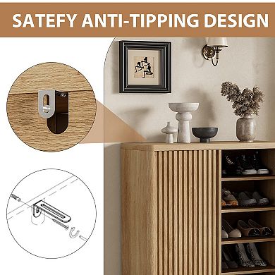 46-in Fluted Door Shoe Cabinet 5-Tier Entryway Shoe Storage with Adjustable Shelves