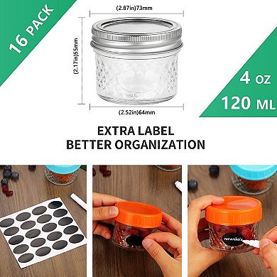 16-Pack Glass Jars 4oz(120ml),Mason Jar with Lids for Jam,Jelly