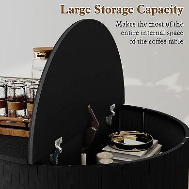 31.9" Round Coffee Table with Fluted Design and Tambour Door