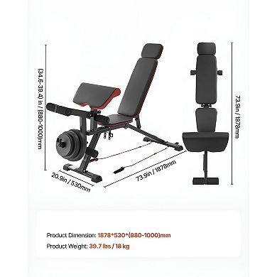 Adjustable Weight Bench with Preacher Pad and Leg Extension for Home Gym Strength Training Black
